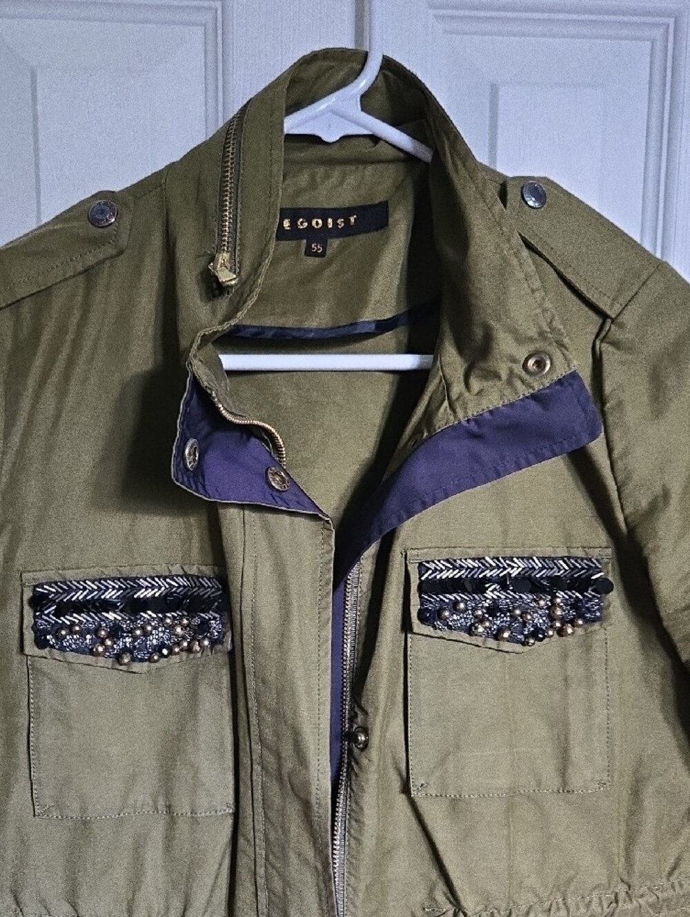 Olive Green Military Field Jacket with Embellished Pockets - Picture 3 of 7